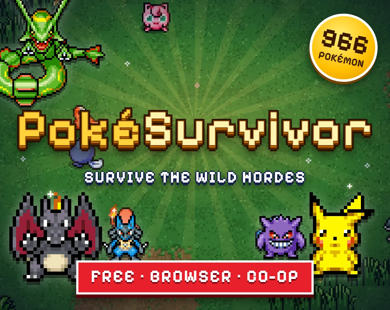 PokéSurvivor title artwork showing the browser survival field