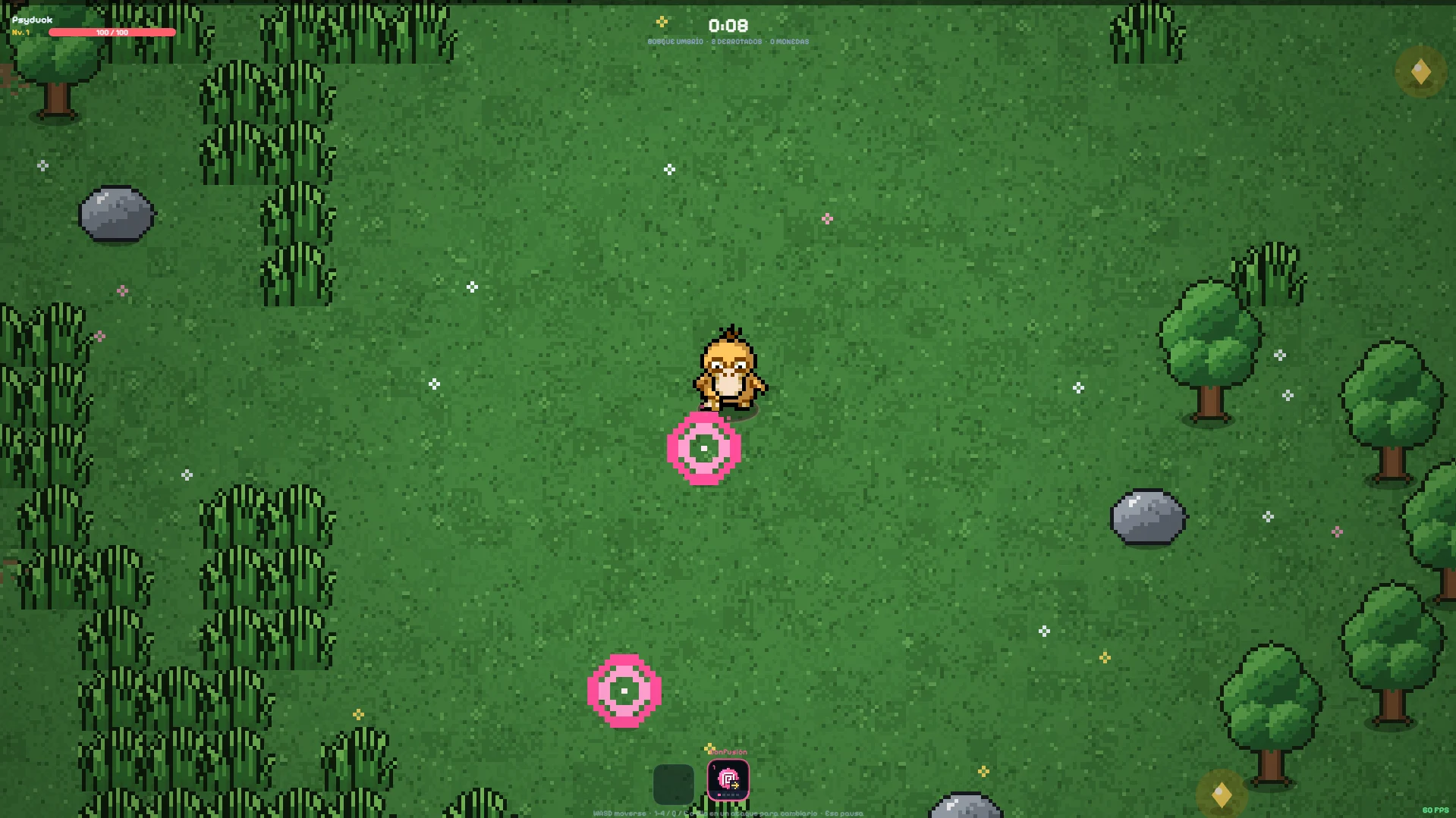 PokéSurvivor battle on a grassy field, captured from the browser game
